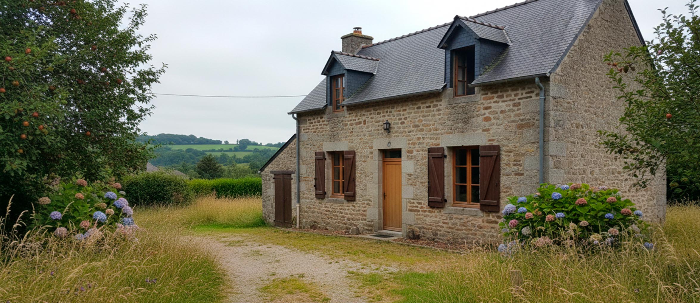 Maison en Normandie illustrant un projet immobilier accompagné par notaire dans le Calvados